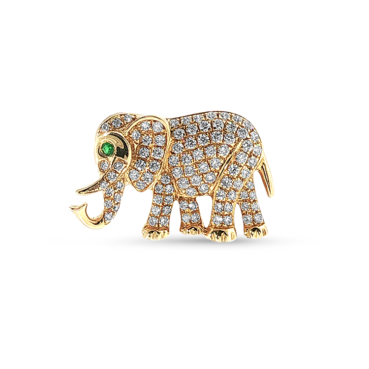 PAGE Estate Charms and Pendants Estate 18K Yellow Gold Pavé Diamond Elephant Pendant - 0.70ctw