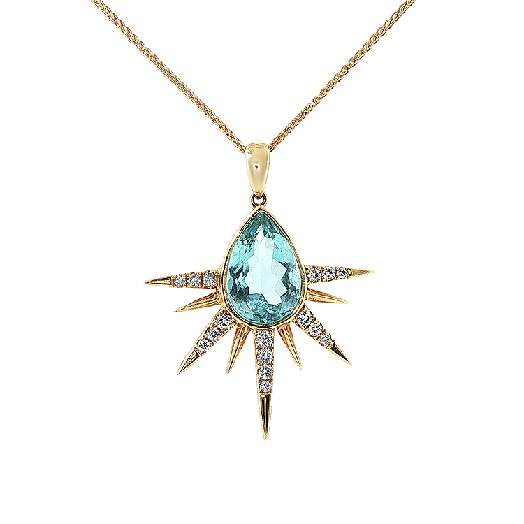 PAGE Estate Necklace Estate 18K Yellow Gold Pear Topaz & Diamond Starburst Necklace - 3.65ct
