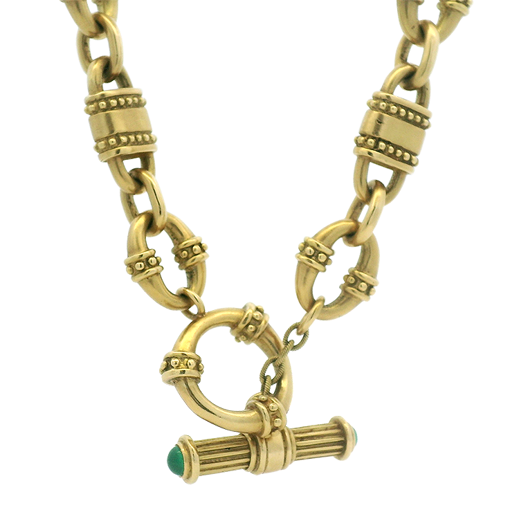 PAGE Estate Necklaces and Pendants Estate 18k Yellow Gold Pearl & Emerald Accent Necklace