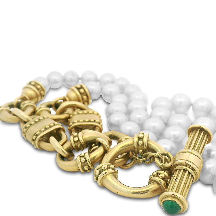 PAGE Estate Necklaces and Pendants Estate 18k Yellow Gold Pearl & Emerald Accent Necklace