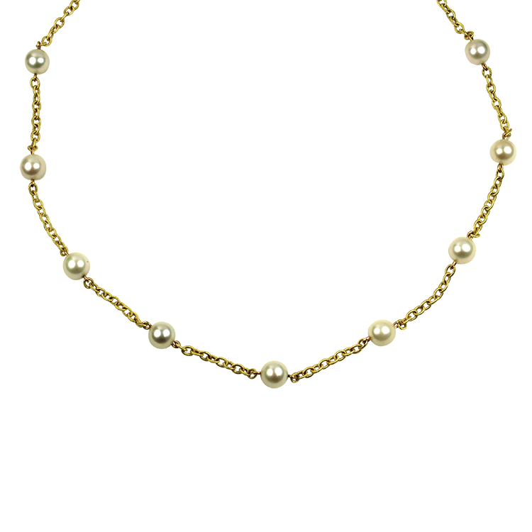PAGE Estate Necklaces and Pendants Estate 18K Yellow Gold Pearl Necklace