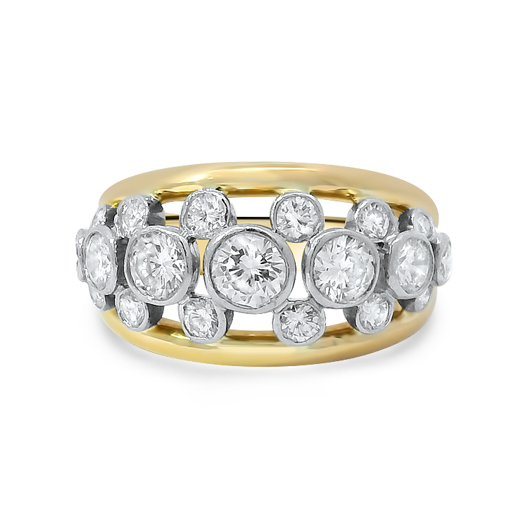 PAGE Estate Engagement Ring Estate 18k Yellow Gold & Platinum Diamond Bubble Ring