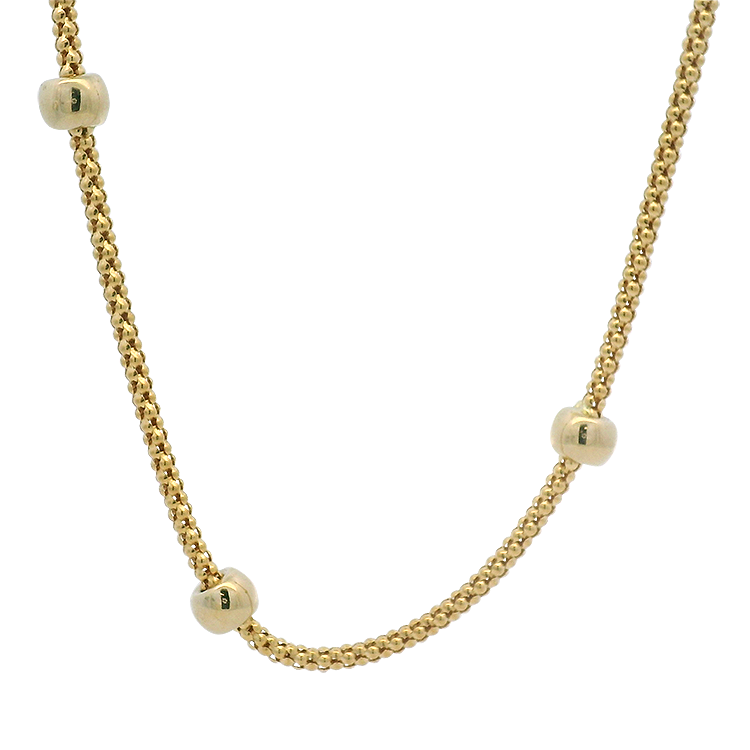 PAGE Estate Necklaces and Pendants Estate 18k Yellow Gold Popcorn Chain Necklace with Bead Stations