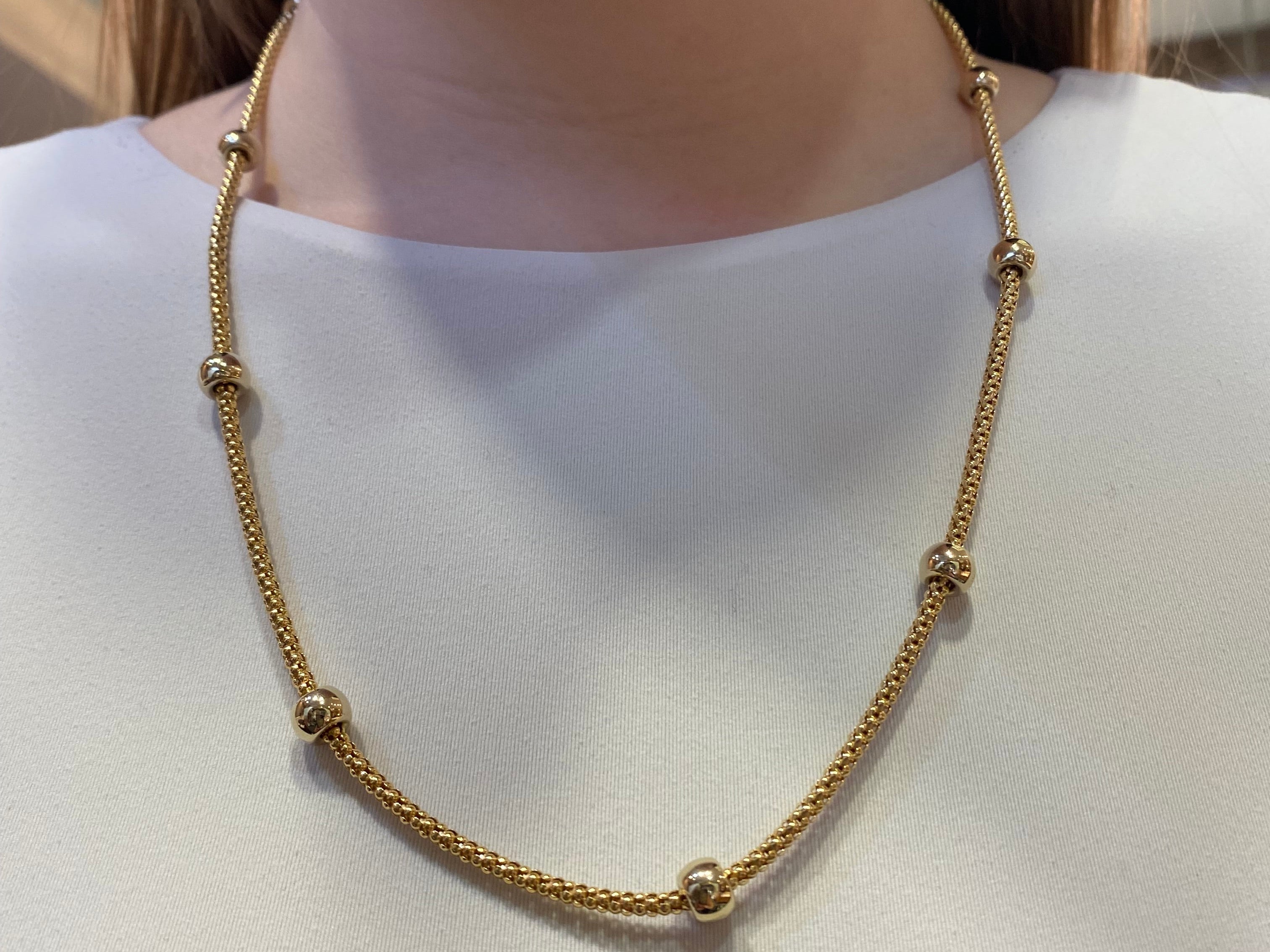 PAGE Estate Necklaces and Pendants Estate 18k Yellow Gold Popcorn Chain Necklace with Bead Stations