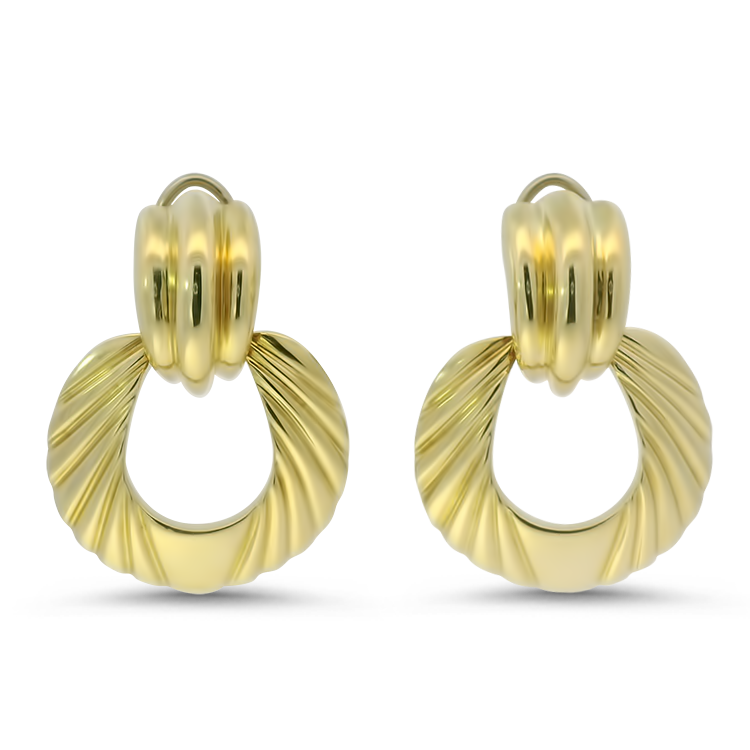 PAGE Estate Earrings Estate 18k Yellow Gold Ribbed Doorknocker-Style Earrings