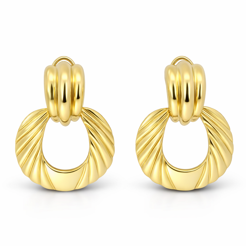 PAGE Estate Earrings Estate 18k Yellow Gold Ribbed Doorknocker-Style Earrings