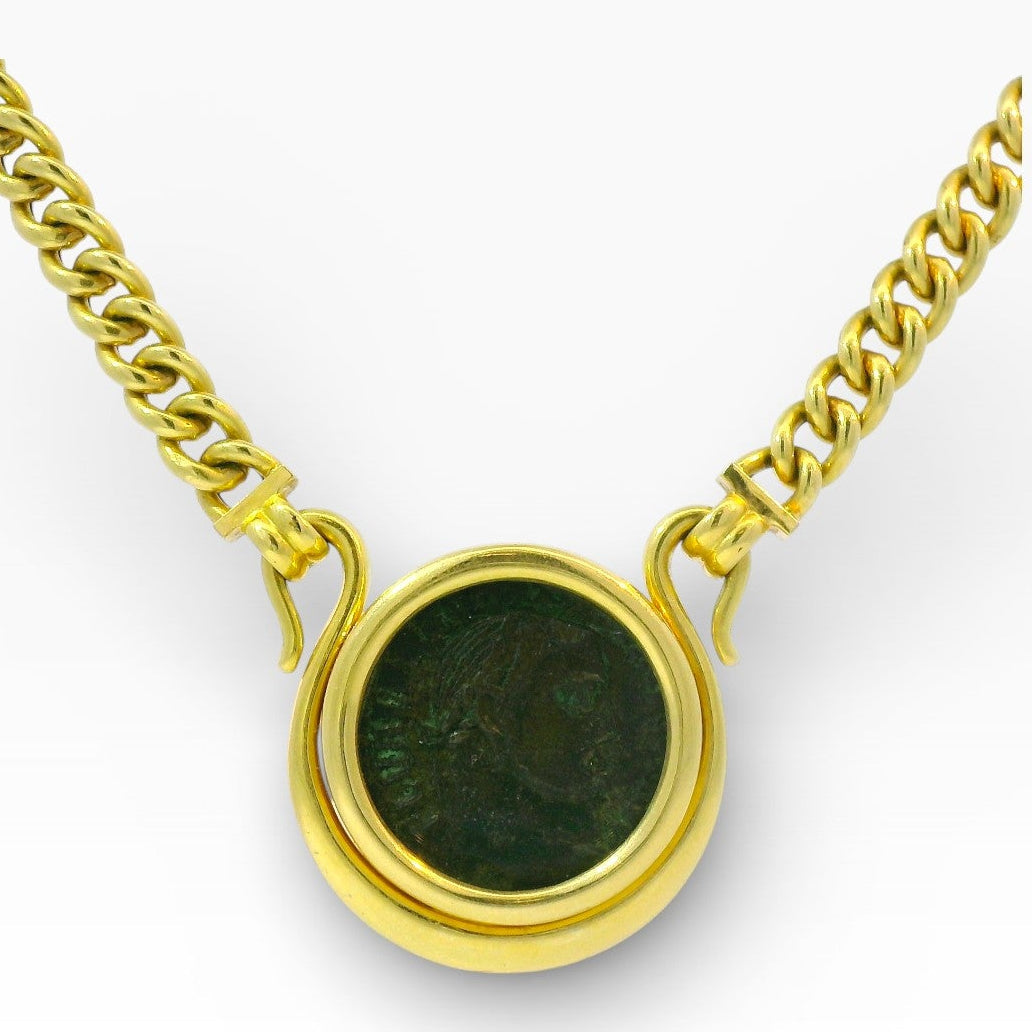 PAGE Estate Necklaces and Pendants Estate 18K Yellow Gold Roman Coin Necklace – 16.5 Inches