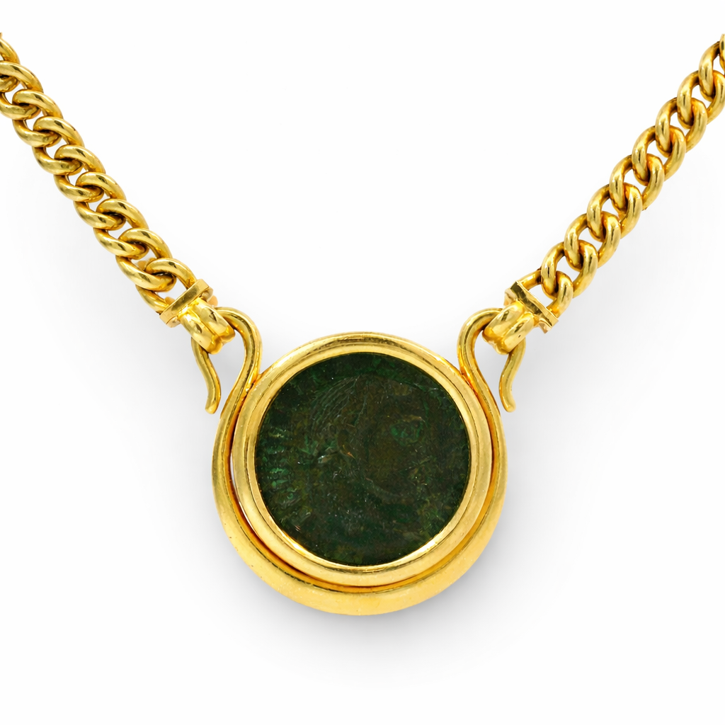 PAGE Estate Necklaces and Pendants Estate 18K Yellow Gold Roman Coin Necklace – 16.5 Inches