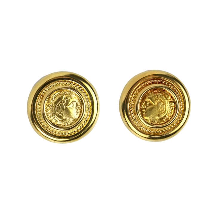 PAGE Estate Earring Estate 18k Yellow Gold Round Roman Coin Design Earrings