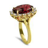 PAGE Estate Ring Estate 18K Yellow Gold Rubellite Red Tourmaline & Diamond Ring 7