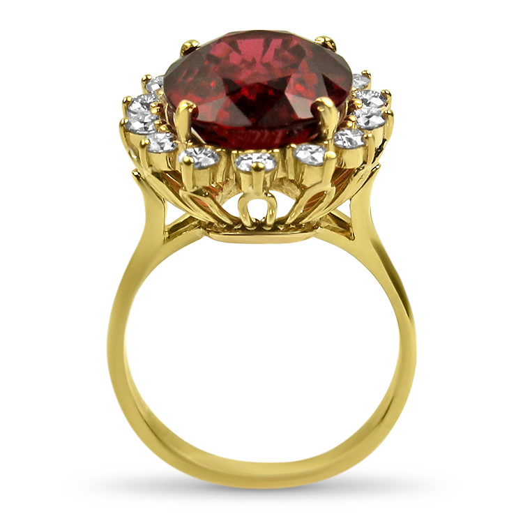 PAGE Estate Ring Estate 18K Yellow Gold Rubellite Red Tourmaline & Diamond Ring 7
