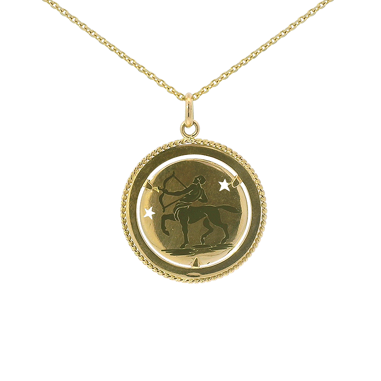 PAGE Estate Necklaces and Pendants Estate 18k Yellow Gold Sagittarius Enamel Zodiac Pendant
