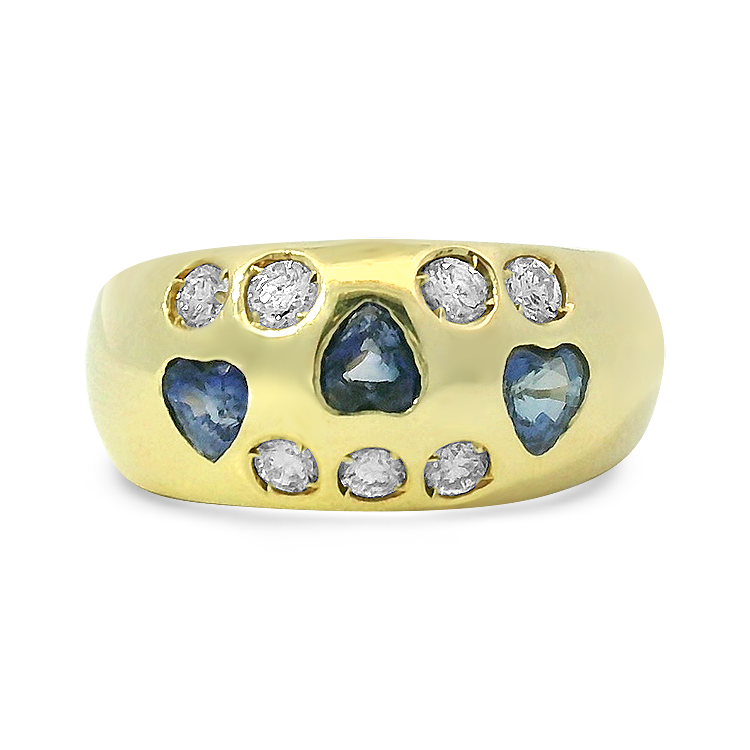 PAGE Estate Ring Estate 18K Yellow Gold Sapphire & Diamond Gypsy-Style Heart Ring 7.75