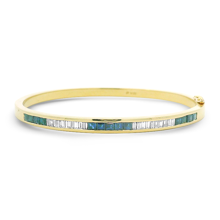 PAGE Estate Bracelet Estate 18k Yellow Gold Sapphire & Diamond Hinged Bangle Bracelet