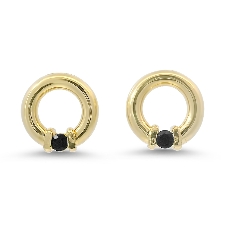 PAGE Estate Earrings Estate 18K Yellow Gold Sapphire Donut Stud Earrings