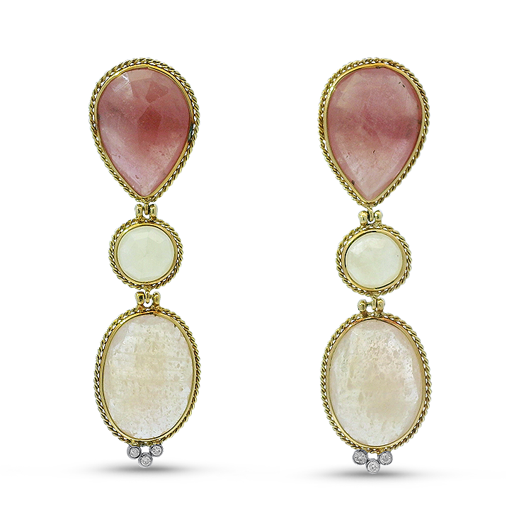 PAGE Estate Earrings Estate 18K Yellow Gold Sapphire Slice Dangle Earrings