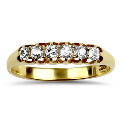 PAGE Estate Wedding Band Estate 18k Yellow Gold Six Cushion Shape Old Mine Cut Diamond Band