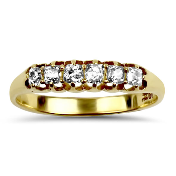 PAGE Estate Wedding Band Estate 18k Yellow Gold Six Cushion Shape Old Mine Cut Diamond Band