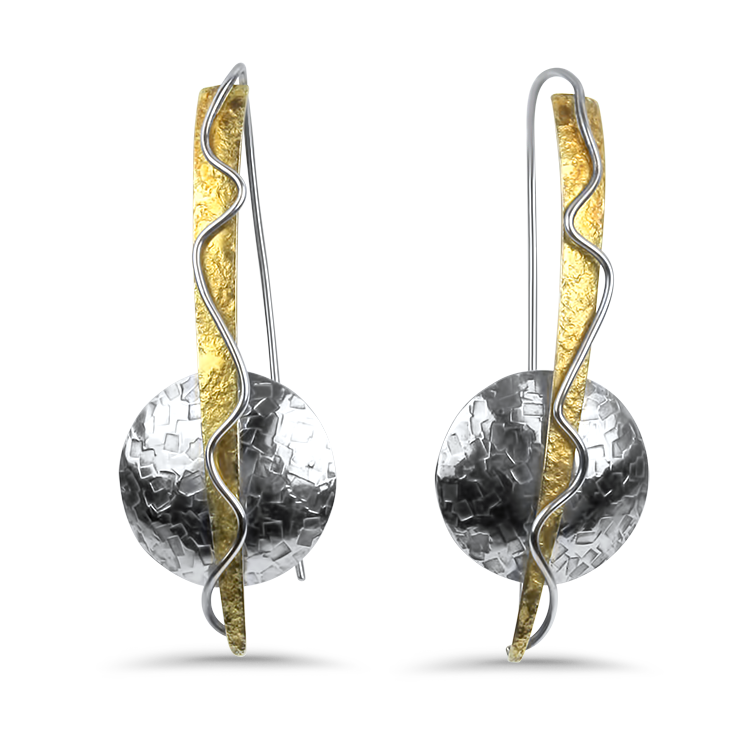 Page Estate Earring Estate 18K Yellow Gold & Sterling Silver Tom McGurrin Abstract Drop Earrings