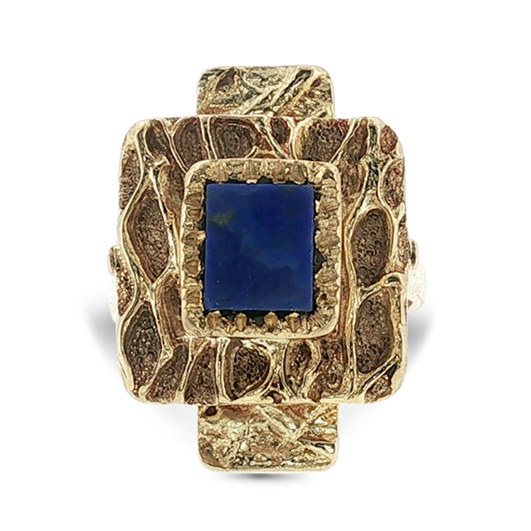 PAGE Estate Ring Estate 18K Yellow Gold Textured Lapis Lazuli Ring