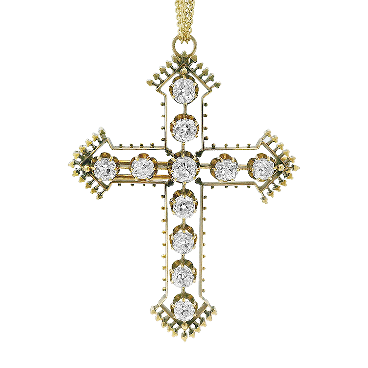 PAGE Estate Necklaces and Pendants Estate 18k Yellow Gold Victorian Old Mine Cut Diamond Cross Pendant