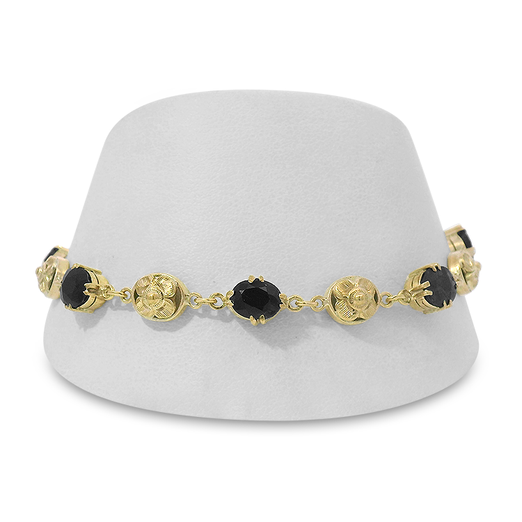 PAGE Estate Bracelet Estate 18K Yellow Gold Vintage Green Sapphire Floral Link Bracelet