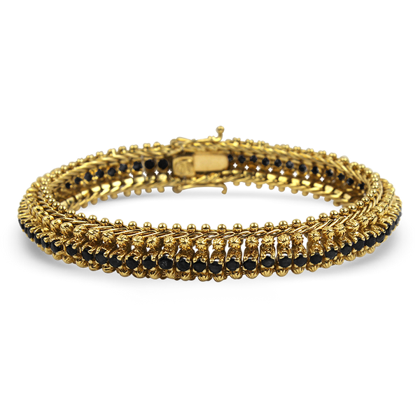 BELLE ÉPOQUE Sapphire Bracelet 18K WG 1900s French Belle Epoque Sapphire Pearl and Diamond