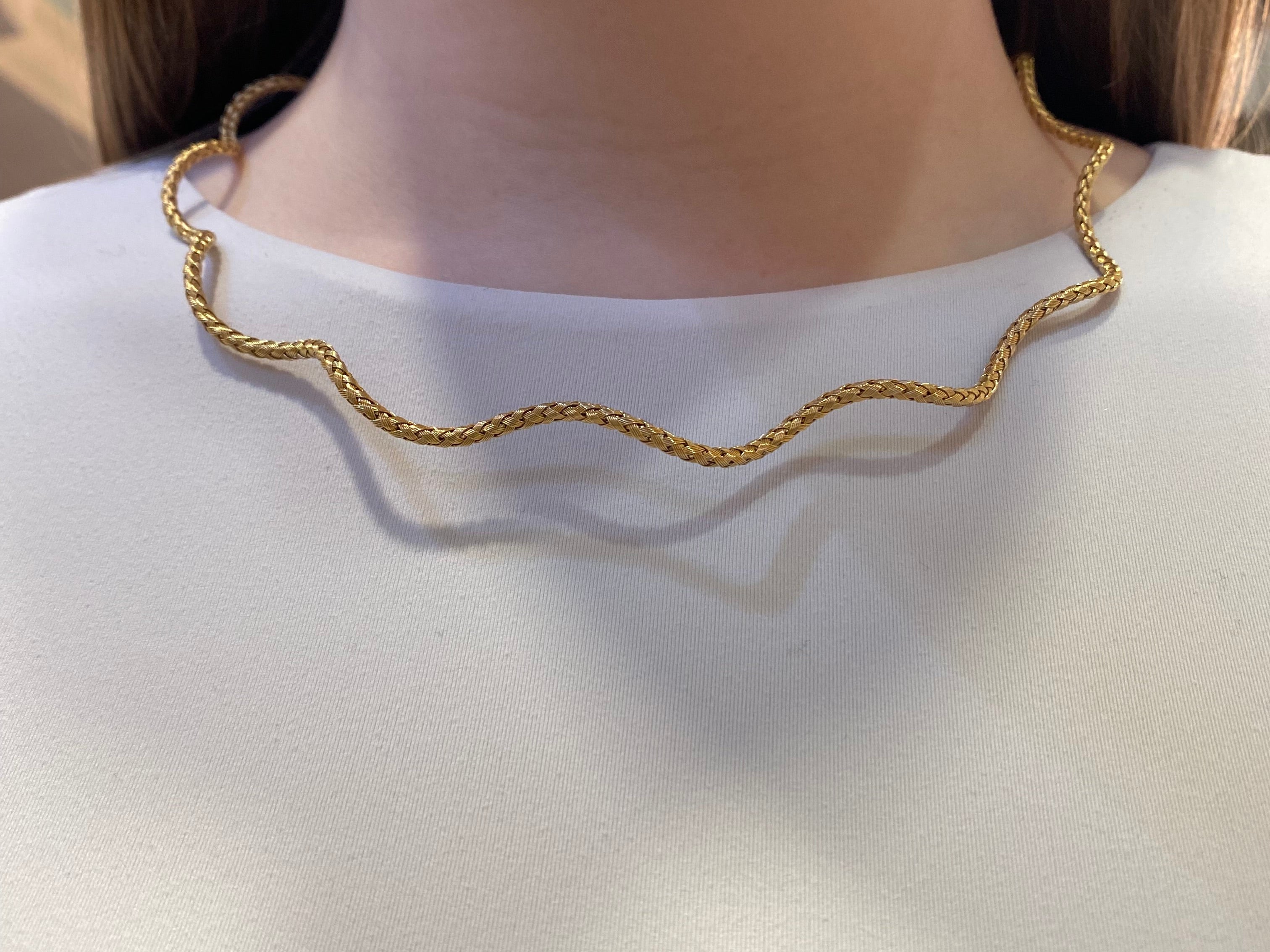 PAGE Estate Necklaces and Pendants Estate 18k Yellow Gold Woven Twisting Rope Collar Necklace - 19"