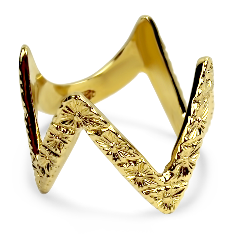 PAGE Estate Ring Estate 18K Yellow Gold Zigzag Floral Ring 7