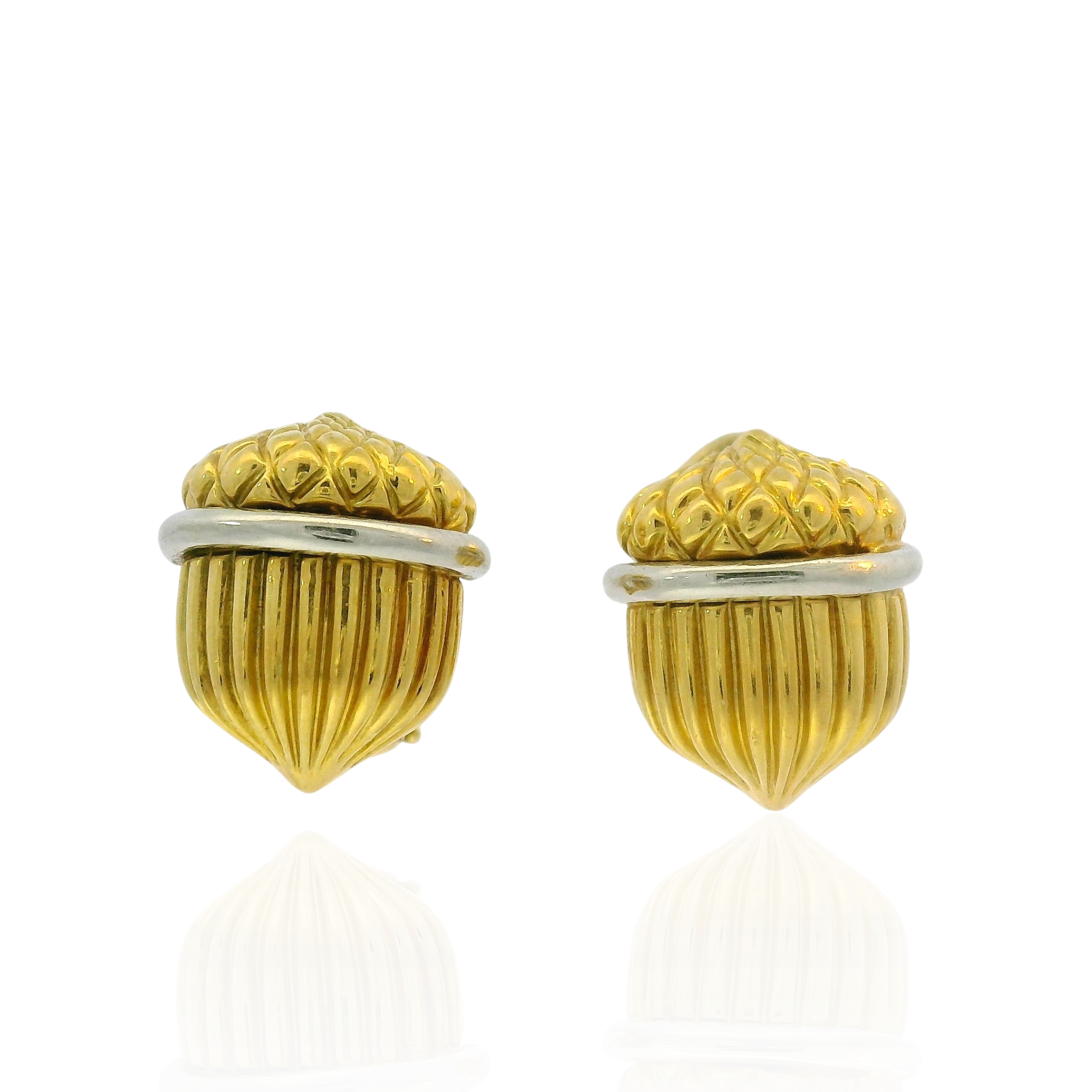 PAGE Estate Earrings Estate 18K Yellow & White Gold Acorn Earrings