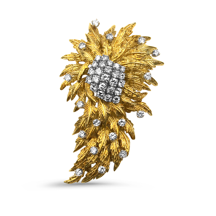 PAGE Estate Pins & Brooches Estate 18K Yellow & White Gold Diamond Leaf Cluster Brooch
