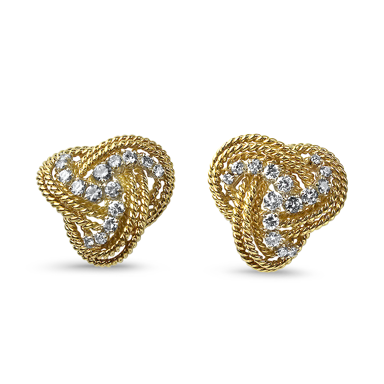 PAGE Estate Earring Estate 18K Yellow & White Gold Love Knot Diamond Stud Earrings