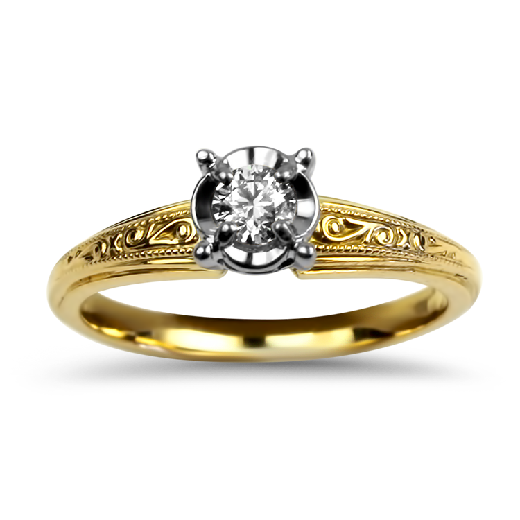 PAGE Estate Engagement Ring Estate 18k Yellow & White Gold Scroll Diamond Engagement Ring 6