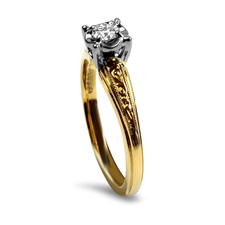 PAGE Estate Engagement Ring Estate 18k Yellow & White Gold Scroll Diamond Engagement Ring 6.25