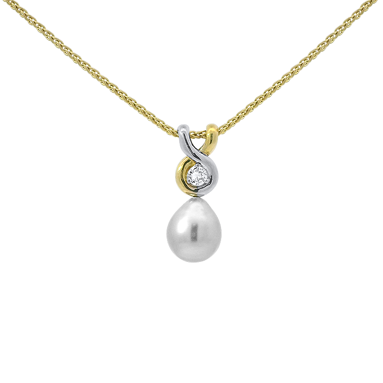 PAGE Estate Necklaces and Pendants Estate 18k Yellow & White Gold Tahitian Pearl and Diamond Pendant Necklace