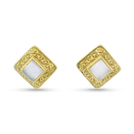 PAGE Estate Earrings Estate 20k Yellow Gold Purple Chalcedony Cabochon Stud Earrings
