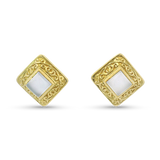 PAGE Estate Earrings Estate 20k Yellow Gold Purple Chalcedony Cabochon Stud Earrings