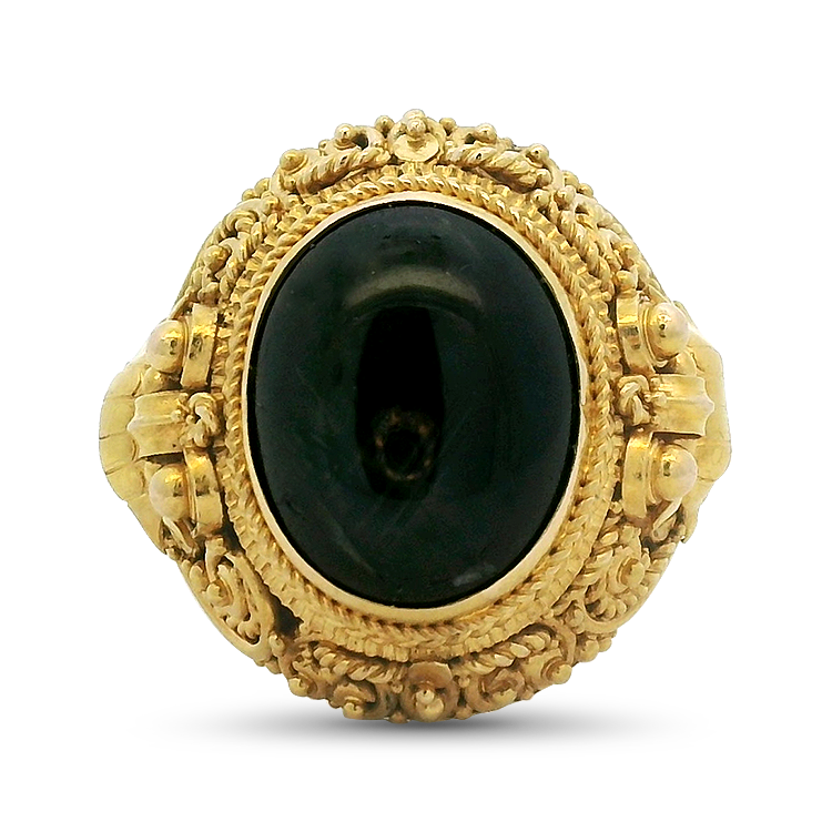 PAGE Estate Ring Estate 22K Yellow Gold Black Star Sapphire Ring 8.25