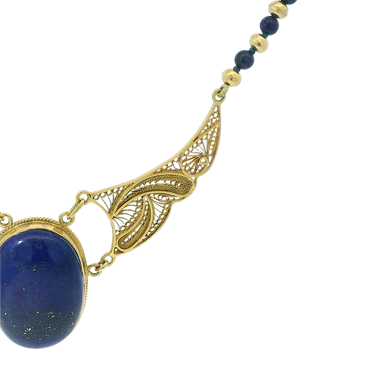 PAGE Estate Necklaces and Pendants Estate 22K Yellow Gold & Lapis Bead Necklace