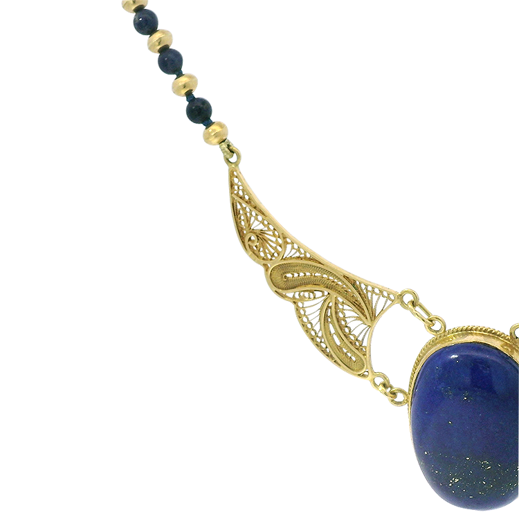 PAGE Estate Necklaces and Pendants Estate 22K Yellow Gold & Lapis Bead Necklace