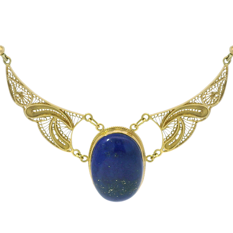 PAGE Estate Necklaces and Pendants Estate 22K Yellow Gold & Lapis Bead Necklace