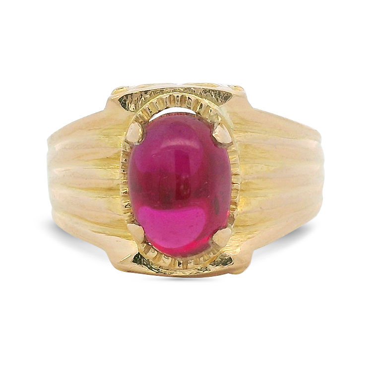 PAGE Estate Ring Estate 22k Yellow Gold Oval Cabochon Synthetic Ruby Ring 8.5