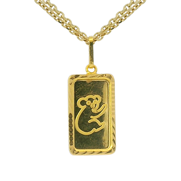 PAGE Estate Necklaces and Pendants Estate 24K & 22K Yellow Gold 1g Kolaragaram Bullion Bar Pendant