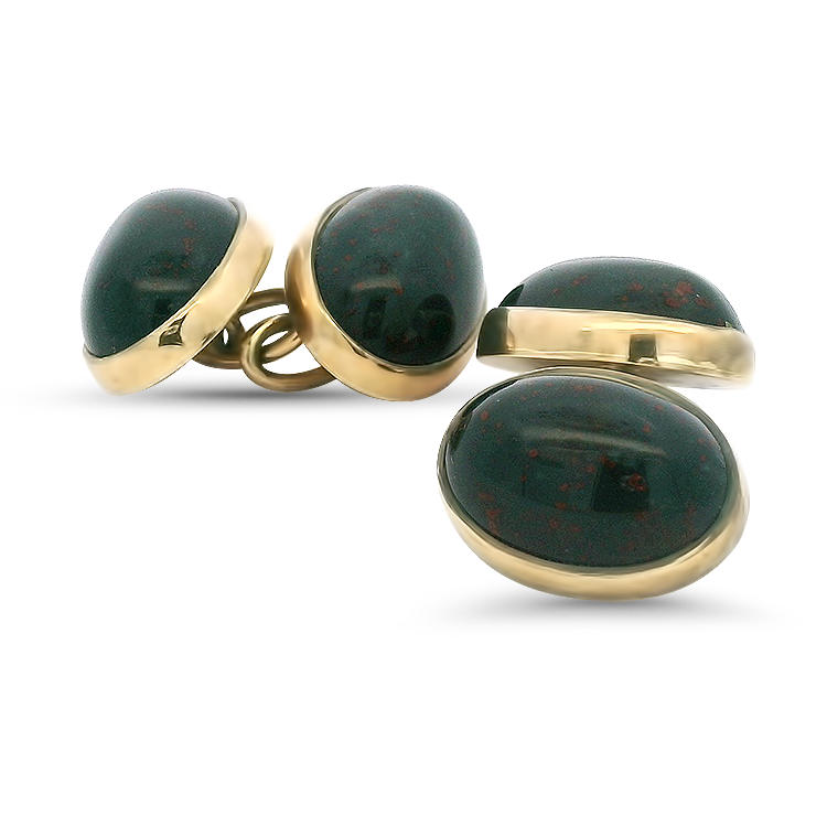 PAGE Estate Men's Jewelry Estate 9K Yellow Gold Bloodstone Cabochon Cufflinks
