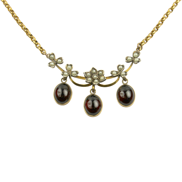 PAGE Estate Necklaces and Pendants Estate 9K Yellow Gold Cabochon Garnet Necklace