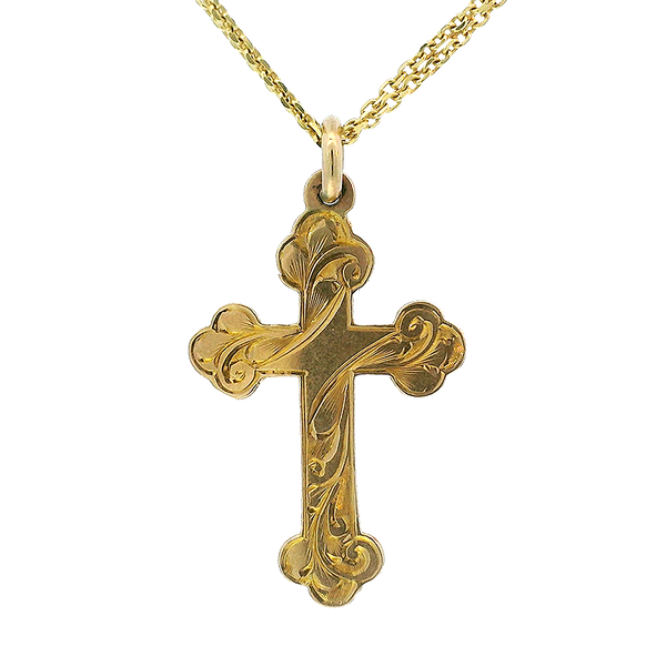 Estate 9K Yellow Gold Edwardian Engraved Cross Pendant – Springer's