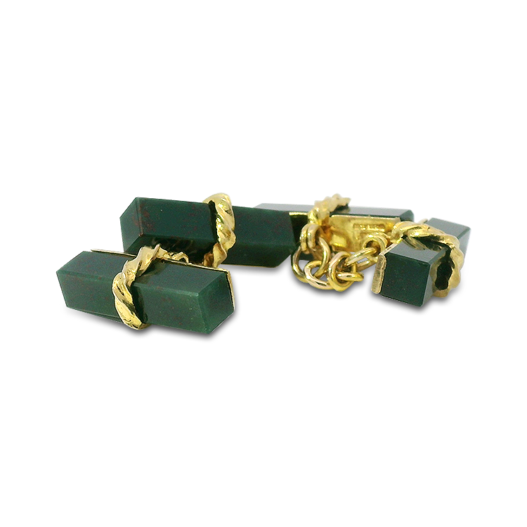 PAGE Estate Men's Jewelry Estate 9K Yellow Gold Rectangular Bloodstone Cufflinks