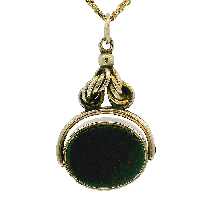 PAGE Estate Necklaces and Pendants Estate 9K Yellow Gold Victorian Bloodstone & Sardonyx Spinner Fob Pendant