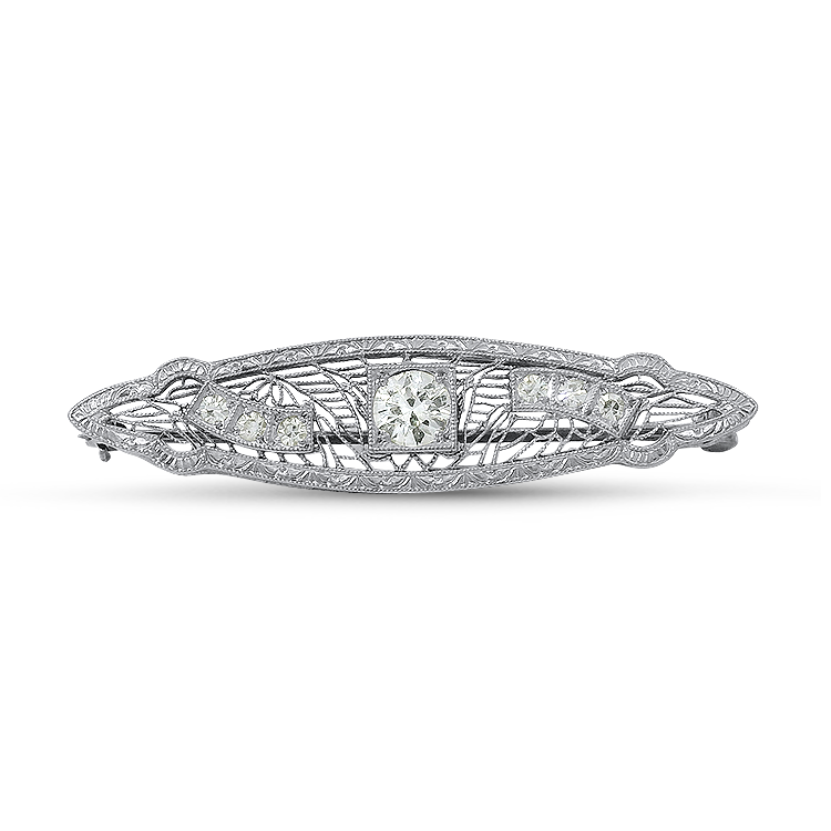 PAGE Estate Pins & Brooches Estate Antique 14K Two-Tone Gold Diamond Navette Pin