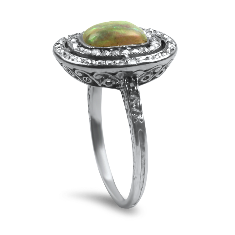 PAGE Estate Ring Estate Antique Platinum Opal & Diamond Ring 7.5